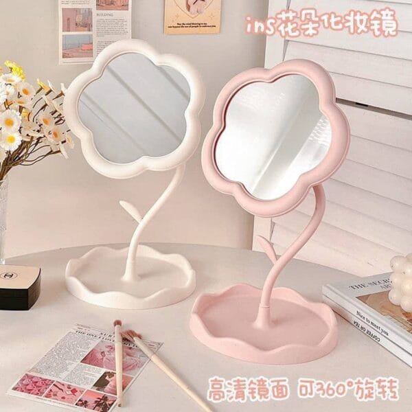 floral makeup mirror with rotating stand